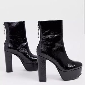 Black patent leather platform ankle boots